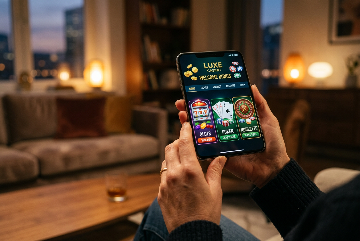 A modern smartphone displaying a vibrant online casino interface